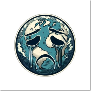 sad face planet earth Posters and Art